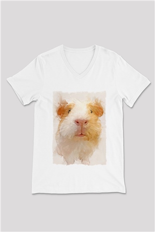 Hamster Beyaz Unisex V Yaka Tişört
