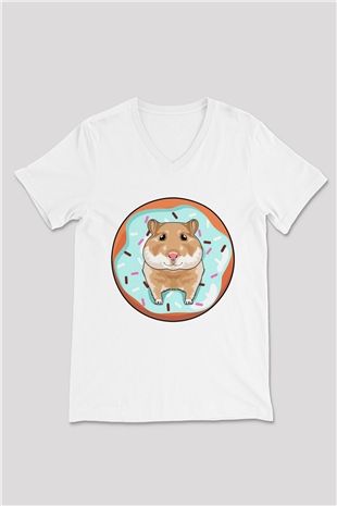Hamster Beyaz Unisex V Yaka Tişört