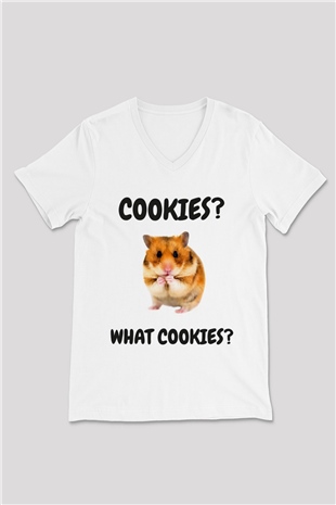 Hamster Beyaz Unisex V Yaka Tişört