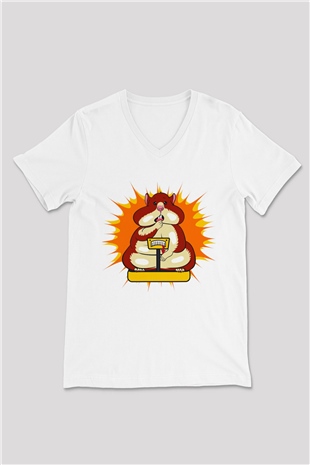 Hamster Beyaz Unisex V Yaka Tişört T-Shirt
