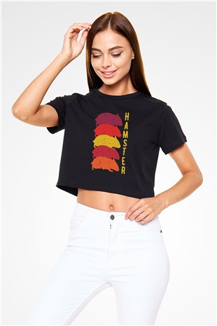 Hamster Siyah  Crop Top Tişört
