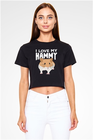 Hamster Siyah  Crop Top Tişört