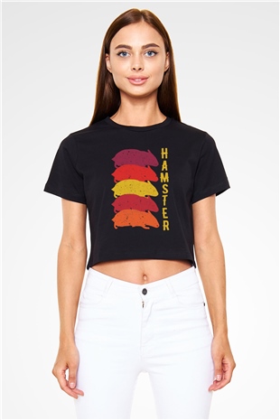 Hamster Siyah  Crop Top Tişört