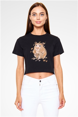 Hamster Siyah  Crop Top Tişört