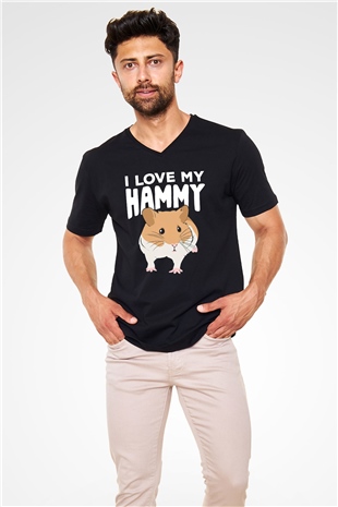 Hamster Siyah Unisex V Yaka Tişört