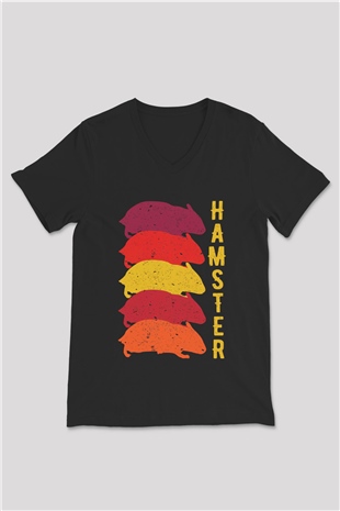 Hamster Siyah Unisex V Yaka Tişört