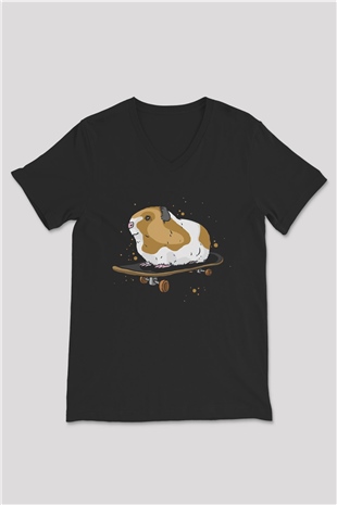 Hamster Siyah Unisex V Yaka Tişört