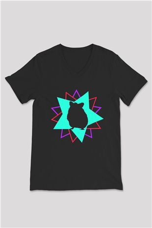 Hamster Siyah Unisex V Yaka Tişört