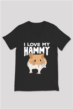 Hamster Siyah Unisex V Yaka Tişört