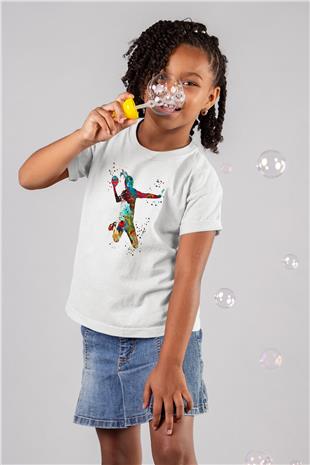 Handball Baskılı Unisex Beyaz Çocuk Tişört - Tshirt