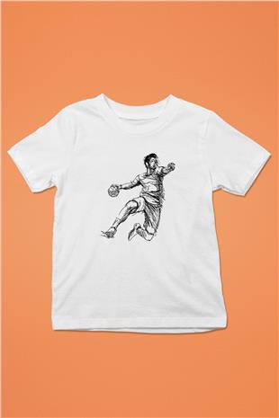 Handball Baskılı Unisex Beyaz Çocuk Tişört - Tshirt