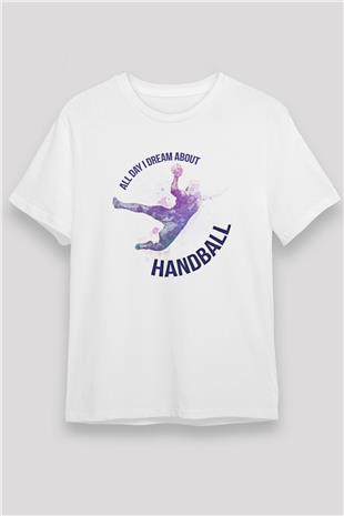 Handball Baskılı Unisex Beyaz Tişört - Tshirt