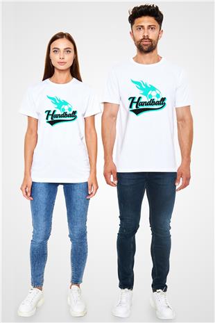 Handball Baskılı Unisex Beyaz Tişört - Tshirt