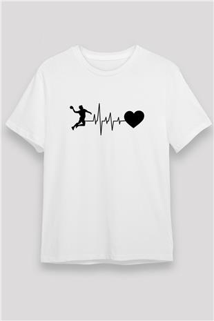 Handball Baskılı Unisex Beyaz Tişört - Tshirt