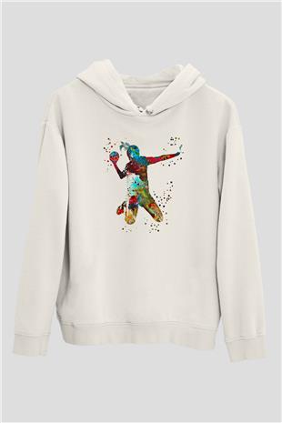 Handball Baskılı Unisex Ekru Hoodie