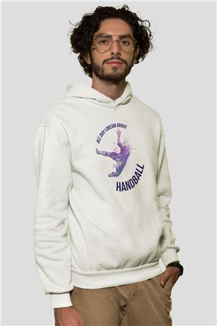 Handball Baskılı Unisex Ekru Hoodie