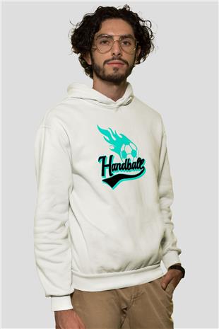 Handball Baskılı Unisex Ekru Hoodie