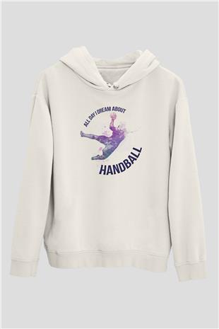Handball Baskılı Unisex Ekru Hoodie
