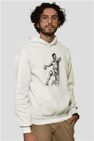 Handball Baskılı Unisex Ekru Hoodie