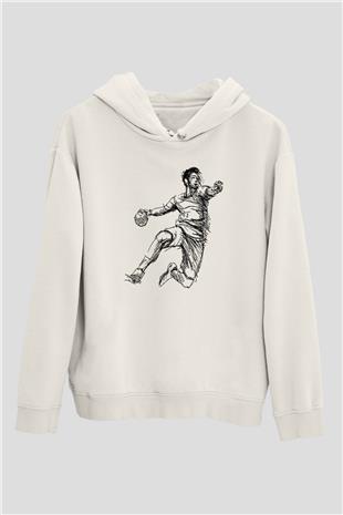 Handball Baskılı Unisex Ekru Hoodie