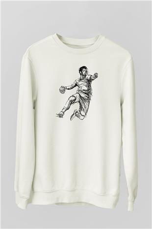 Handball Baskılı Unisex Ekru Sweatshirt