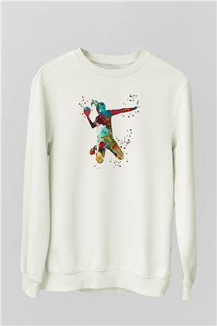 Handball Baskılı Unisex Ekru Sweatshirt