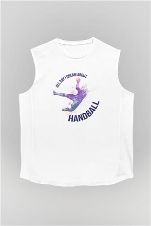 Handball Baskılı Unisex Kolsuz Beyaz Tişört