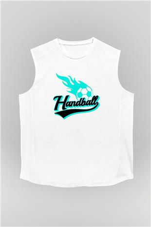 Handball Baskılı Unisex Kolsuz Beyaz Tişört