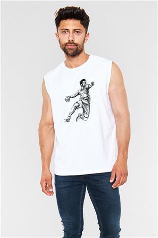 Handball Baskılı Unisex Kolsuz Beyaz Tişört