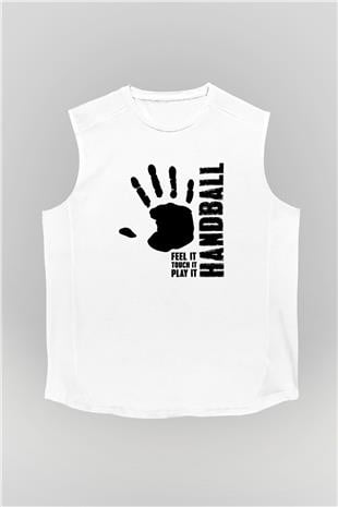 Handball Baskılı Unisex Kolsuz Beyaz Tişört