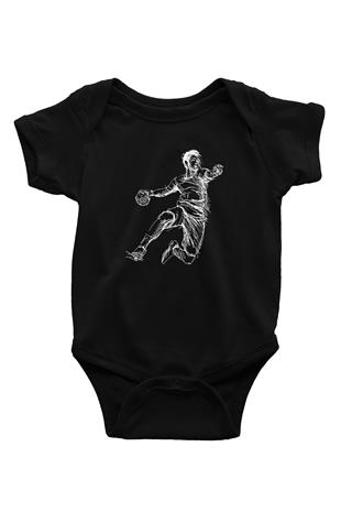 Handball Baskılı Unisex Siyah Bebek Body - Zıbın