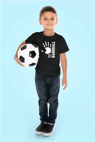 Handball Baskılı Unisex Siyah Çocuk Tİşörtü - Tshirt