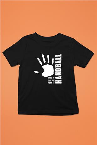 Handball Baskılı Unisex Siyah Çocuk Tİşörtü - Tshirt