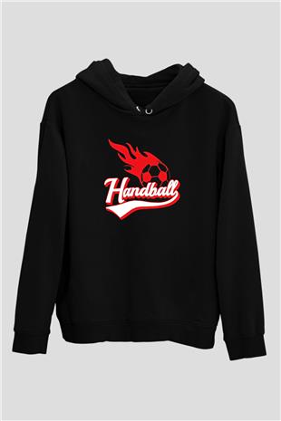 Handball Baskılı Unisex Siyah Hoodie