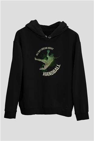 Handball Baskılı Unisex Siyah Hoodie