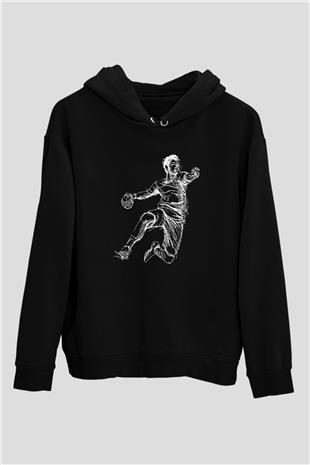 Handball Baskılı Unisex Siyah Hoodie