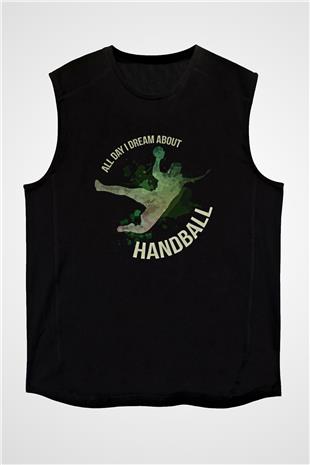 Handball Baskılı Unisex Siyah Kolsuz Tişört
