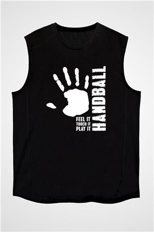 Handball Baskılı Unisex Siyah Kolsuz Tişört