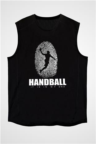 Handball Baskılı Unisex Siyah Kolsuz Tişört