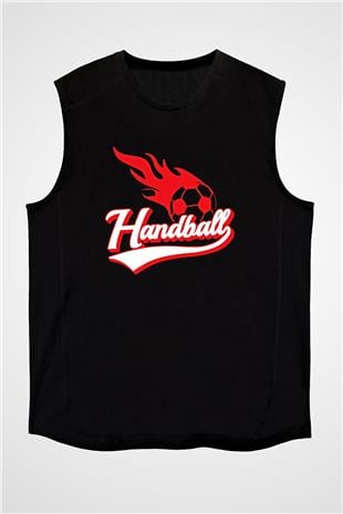 Handball Baskılı Unisex Siyah Kolsuz Tişört