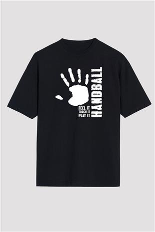 Handball Baskılı Unisex Siyah Oversize Tişört