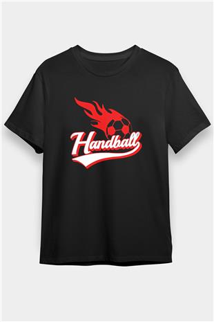 Handball Baskılı Unisex Siyah Tişört - Tshirt