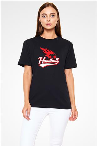 Handball Baskılı Unisex Siyah Tişört - Tshirt