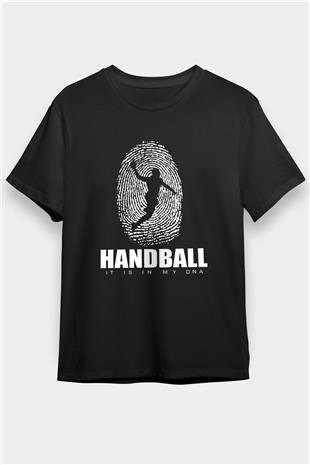 Handball Baskılı Unisex Siyah Tişört - Tshirt