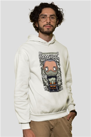 Hannibal Baskılı Unisex Beyaz Hoodie
