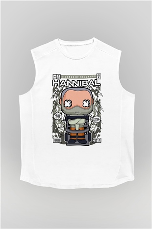 Hannibal Baskılı Unisex Beyaz Kolsuz Tişört