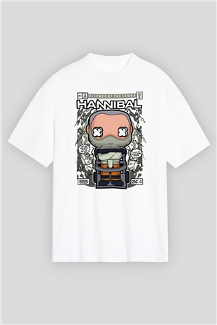 Hannibal Baskılı Unisex Beyaz Oversize Tişört