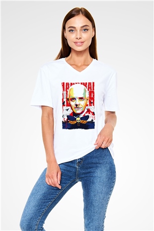 Hannibal Beyaz Unisex V Yaka Tişört