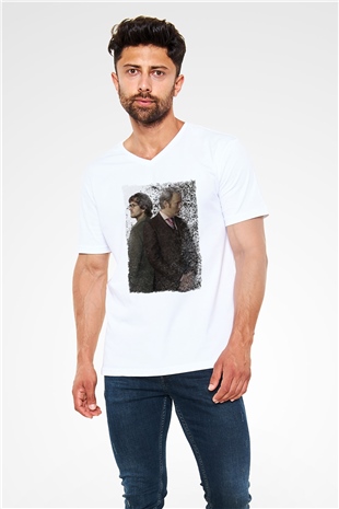 Hannibal Beyaz Unisex V Yaka Tişört