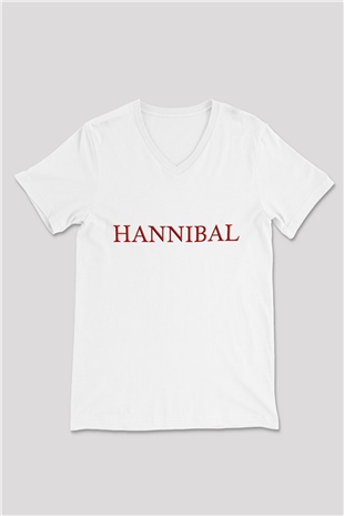 Hannibal Beyaz Unisex V Yaka Tişört T-Shirt